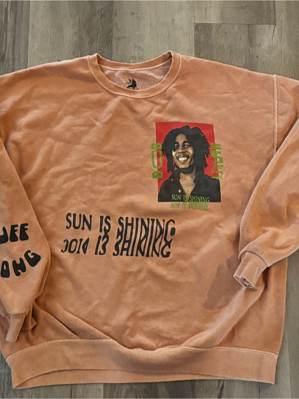 Bob Marley Sun Is Shining Peach Graphic Crewneck Sweatshirt
